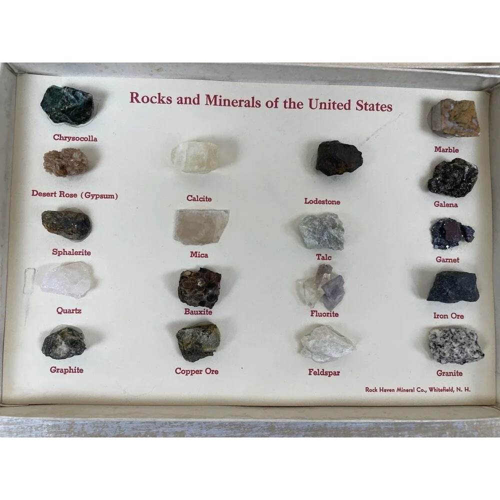 Vintage Rocks & Minerals Of The US Collection 18 Specimens Labeled Geology Set